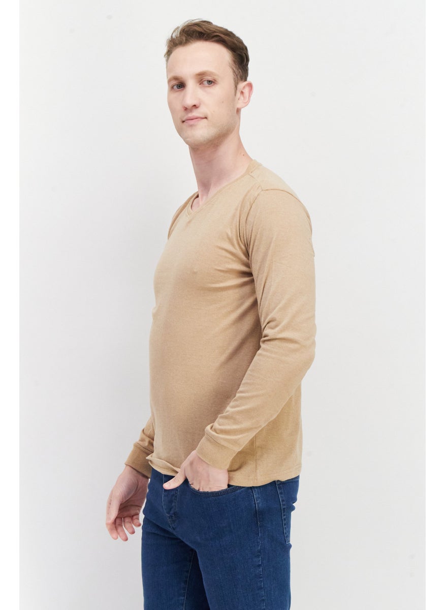 Men V-Neck Long Sleeve Knitted Sweater, Beige - pzsku/Z502A5A7FE5DB411A84BFZ/45/_/1739715430/20862f97-21bb-4f3e-8d85-6943b241b9b3