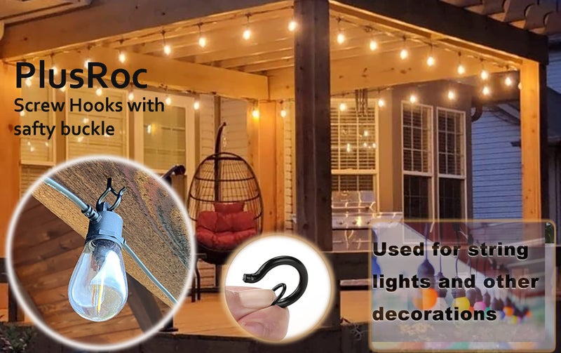 PlusRoc 40 Pack Christmas Light Hooks for Outside String Light Hanger Clips, Outdoor Eye Hook Heavy Duty Screw in Q-Hanger, 2.2 Inch Black Cup Hooks, Wall Ceiling Deck Mount - Image 3