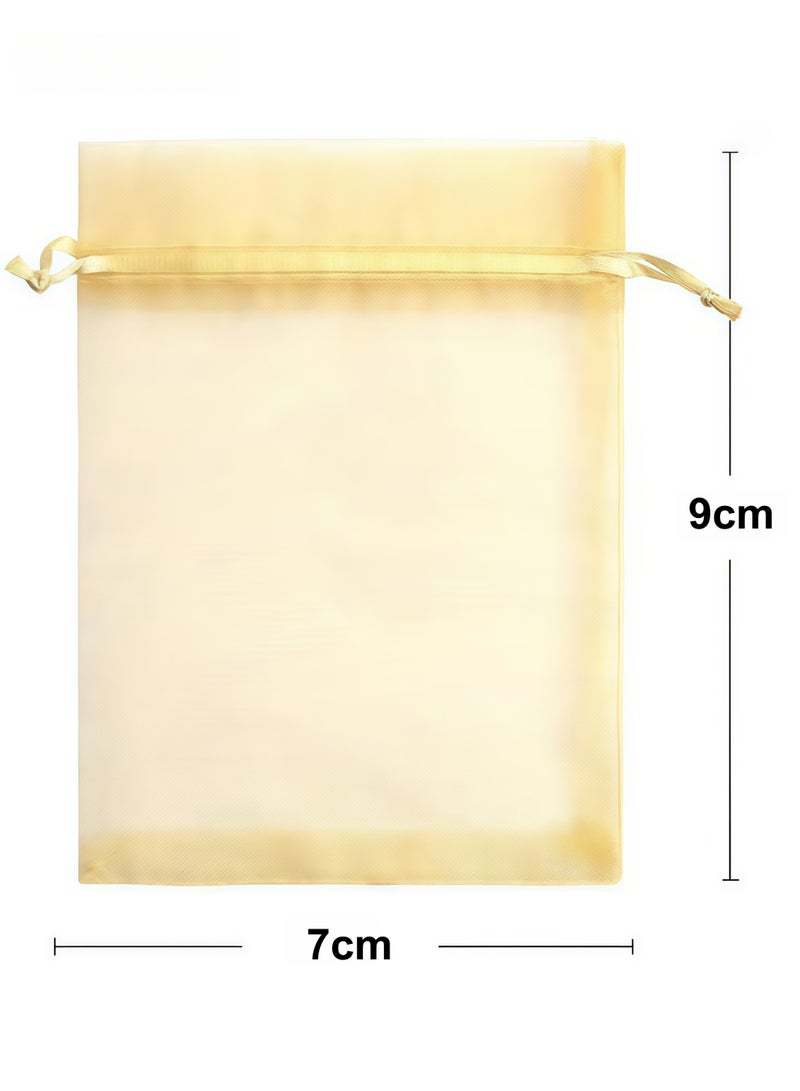 100Pcs Package  7x9 CM Sheer Drawstring Organza Jewelry Pouches Wedding Party Favor Gift Bags, Little Mesh Gift Pouches Mini Candy Bags for Small Presents Jewelry Earrings（Golden） - Image 2