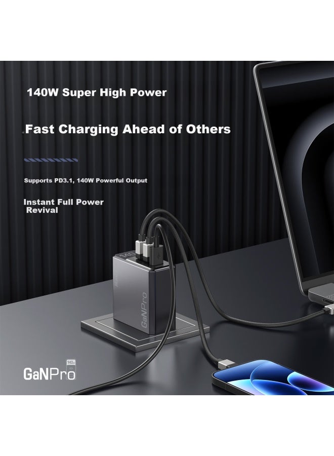 Huntkey High-power S140 Pro 140w Gan Charger Multi-port Fast Charger Type-c Charger For Apple Iphone 17 Laptop Multi-port Charger - Image 2