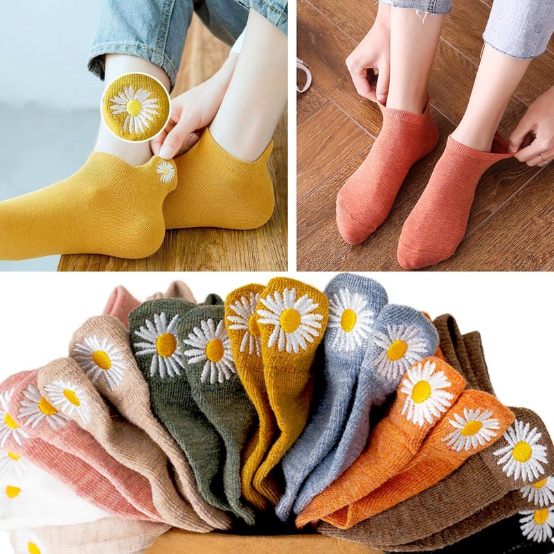 IBEILLI Women Cute Socks 10 Pairs Cotton Kawaii Embroidered Funny Low Cut Ankle Socks for Women Girls - Image 3