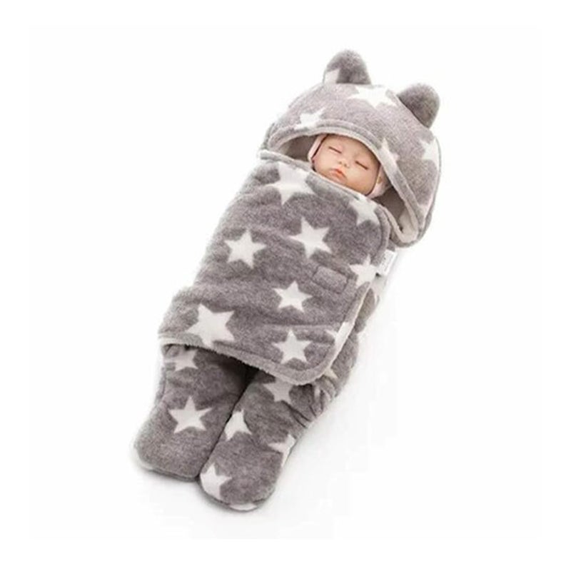 Bumtum Bumtum 3-in-1 Hooded Baby Soft Blanket Wrapper| Swaddle for New Born Babies(Boys & Girls) 0-6 Months, Travel-Friendly, Star Printed (Grey) - Image 1