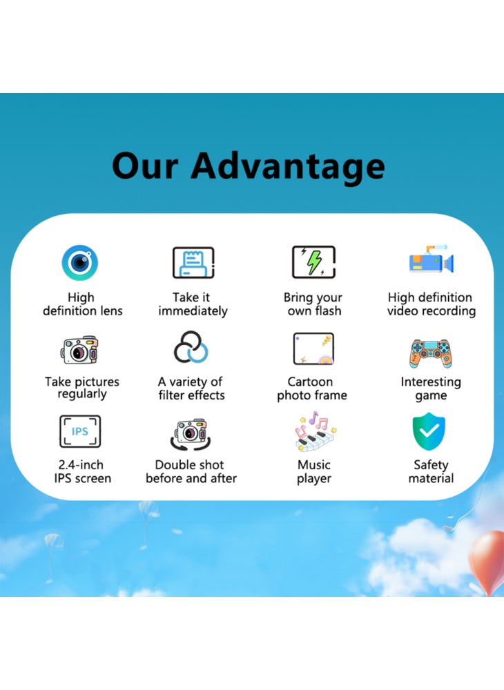 Generic P79 Photo Instant Print Kids Digital Camera Fun Game HD 1080P Dual Lens Camera with 32G Memory Card - Purple - Image 3