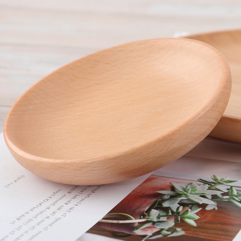 1 PC Japanese-style Round Beech Wood Dinner Serving Plate Desserts Dish Dinnerware Tray Tableware (11x11x2cm) - Image 5