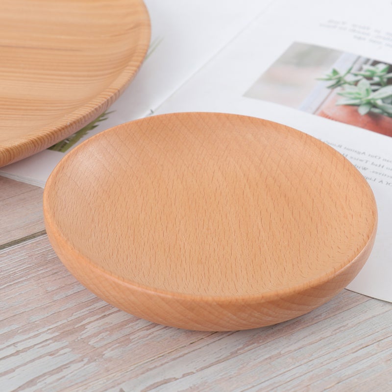 1 PC Japanese-style Round Beech Wood Dinner Serving Plate Desserts Dish Dinnerware Tray Tableware (11x11x2cm) - Image 1