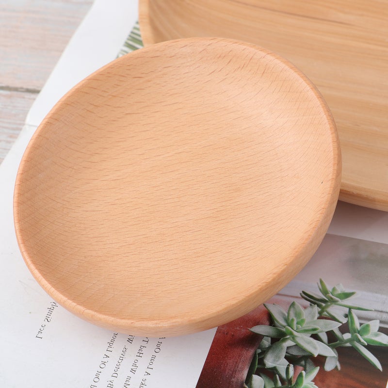 1 PC Japanese-style Round Beech Wood Dinner Serving Plate Desserts Dish Dinnerware Tray Tableware (11x11x2cm) - Image 3