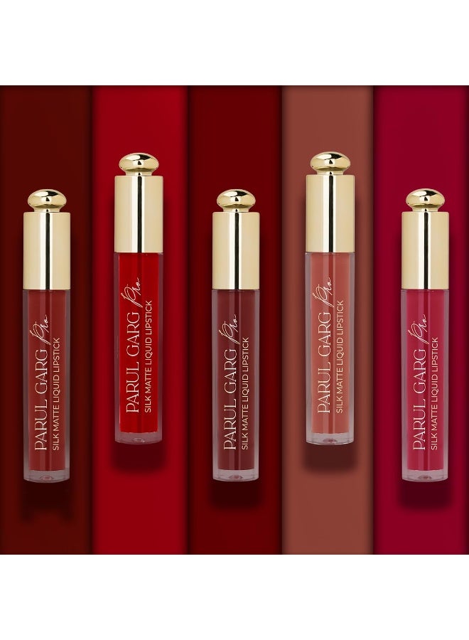 Parul Garg Beauty MUA’s Favourite Pack of 5 | Long Lasting Smudge Proof Silk Matte Liquid Lipstick Set | Bridal Lipstick for MUA Kit | Lightweight Vegan Liquid Lipstick (Bridal Must Have, 3 ml each) - Image 1