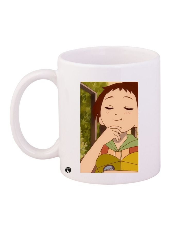 Cartoon Printed Coffee Mug White/Green/Brown 11ounce
