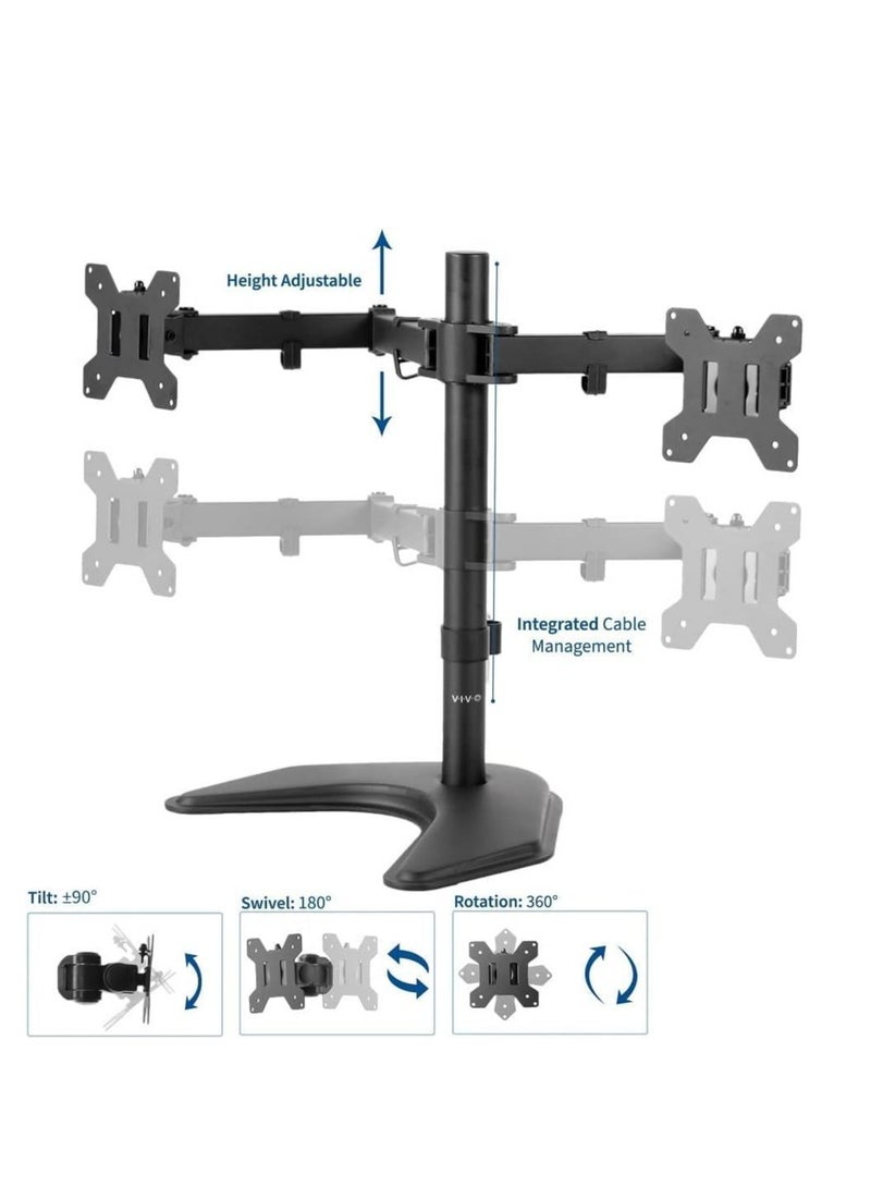 ELTRAZONE STAND-V002F Dual LED LCD Monitor Free-Standing Desk Stand for 2 Screens up to 27 Inch Heavy-Duty Fully Adjustable Arms with Max VESA 100x100mm - Image 3