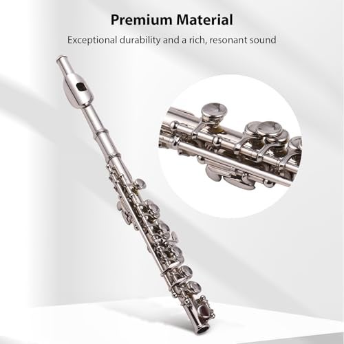 Btuty Piccolo Instrument White Copper Nickel Plated C Key Piccolo Flute for Beginners Students with Hard Case Cleaning Rod Cloth and Gloves - Image 3