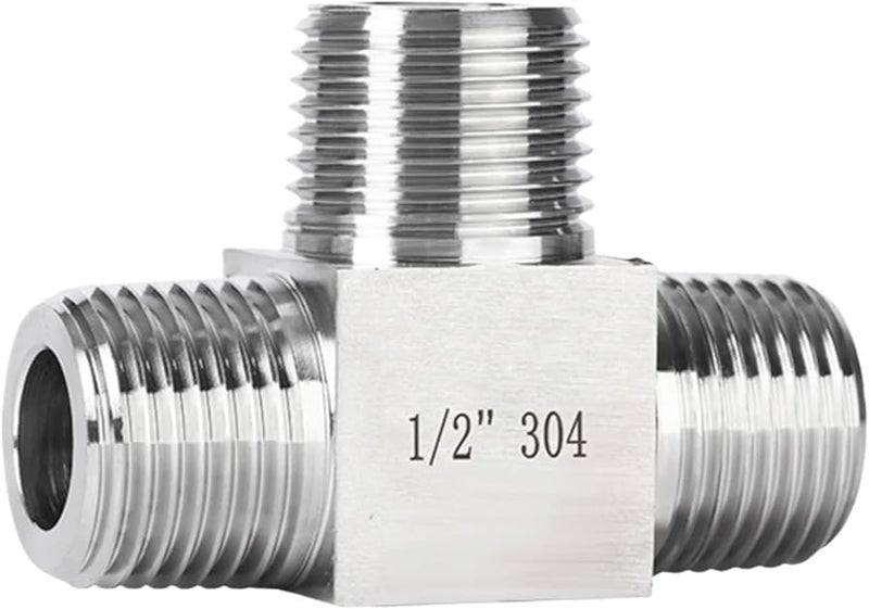 304 فولاذ مقاوم للصدأ مزور تركيب أنابيب تي ذكر BSPT 3 8 بوصة عالي الضغط 6000 رطل لكل بوصة مربعة - Image 1