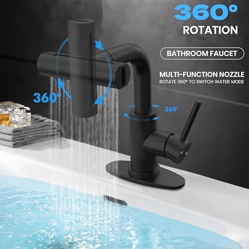 FROPO Matte Black Bathroom Sink Faucet with Pull Down Sprayer 4 Mode Single Handle Vanity Faucet Waterfall Bathroom Faucet with Pull Down Sprayer No Drain - Image 3