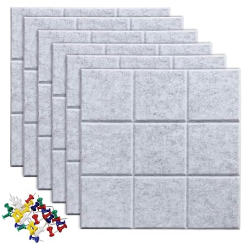 Uoisaiko Large Cork Board Felt Board Tiles for Walls with 30 Push Pins, 11.8"x11.8" Pack of 6 Pin Board Notice Boards for Home Office Kitchen, Bulletin Board Wall Tiles for Photos Memos - Image 1