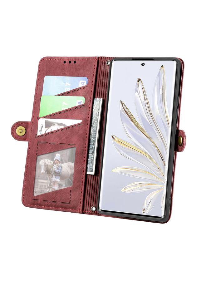 erorex Case For Honor Magic4 Geometric Zipper Wallet Side Buckle Leather Phone Case - Image 3