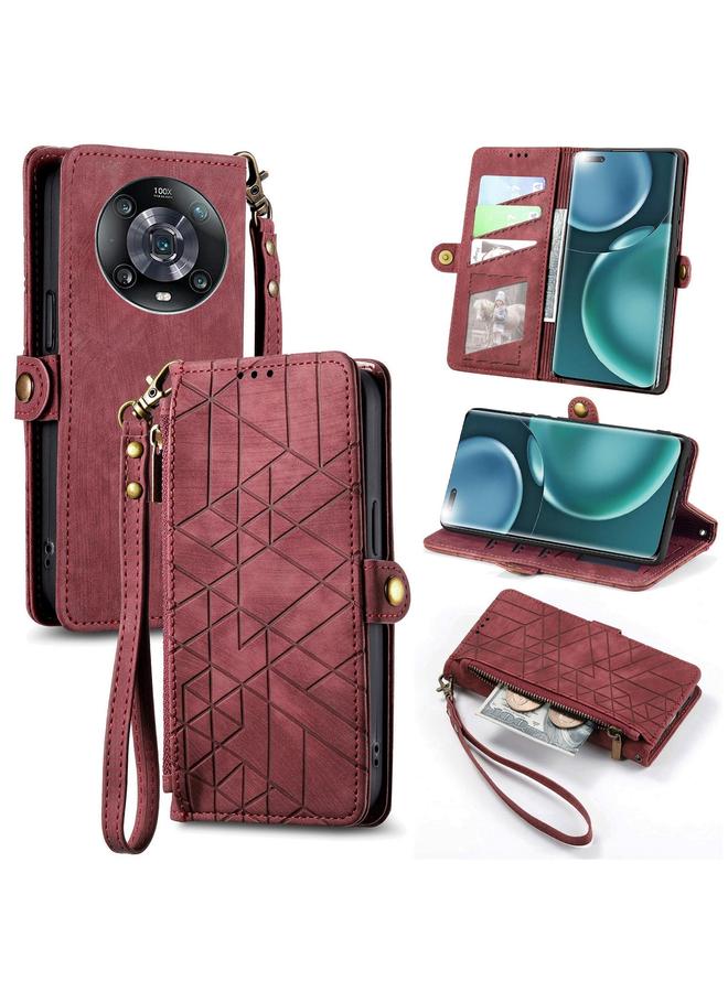 erorex Case For Honor Magic4 Geometric Zipper Wallet Side Buckle Leather Phone Case - Image 1