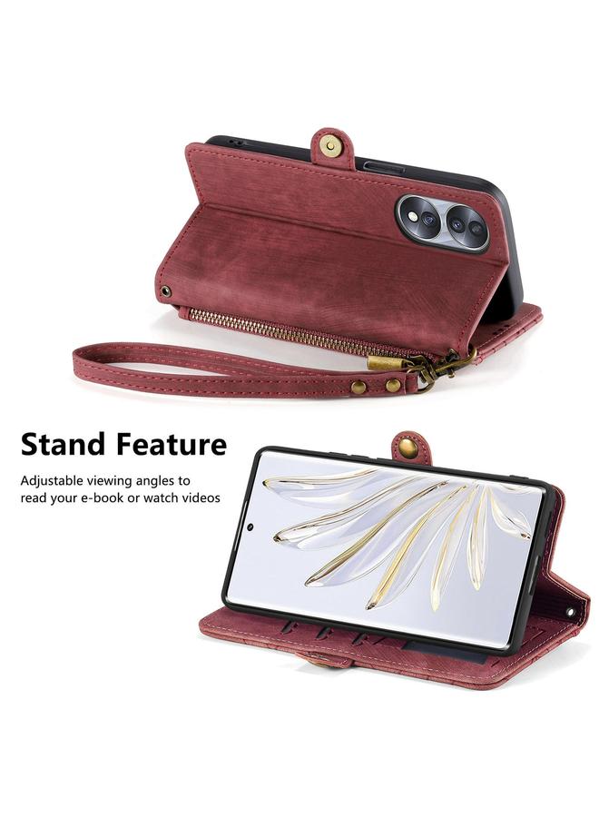 erorex Case For Honor Magic4 Geometric Zipper Wallet Side Buckle Leather Phone Case - Image 4