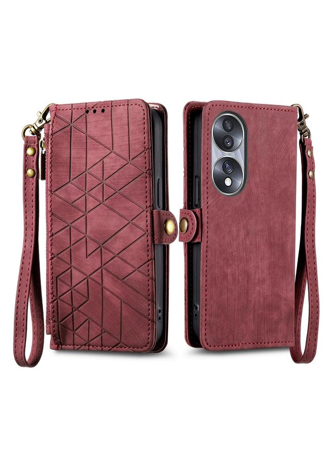 erorex Case For Honor Magic4 Geometric Zipper Wallet Side Buckle Leather Phone Case - Image 2