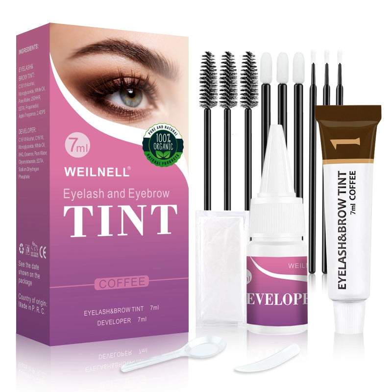 WEILNELL Eyelash & Eyebrow Color Kit, Professional Instant Dark Brown Lash & Brow Color Kit, Eye Lash & Eye brow Coloring Set with Natural Bushy Results, Easy to Use & Salon at Home 7ml (Dark Brown) - Image 1