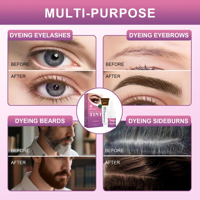 WEILNELL Eyelash & Eyebrow Color Kit, Professional Instant Dark Brown Lash & Brow Color Kit, Eye Lash & Eye brow Coloring Set with Natural Bushy Results, Easy to Use & Salon at Home 7ml (Dark Brown) - Image 2