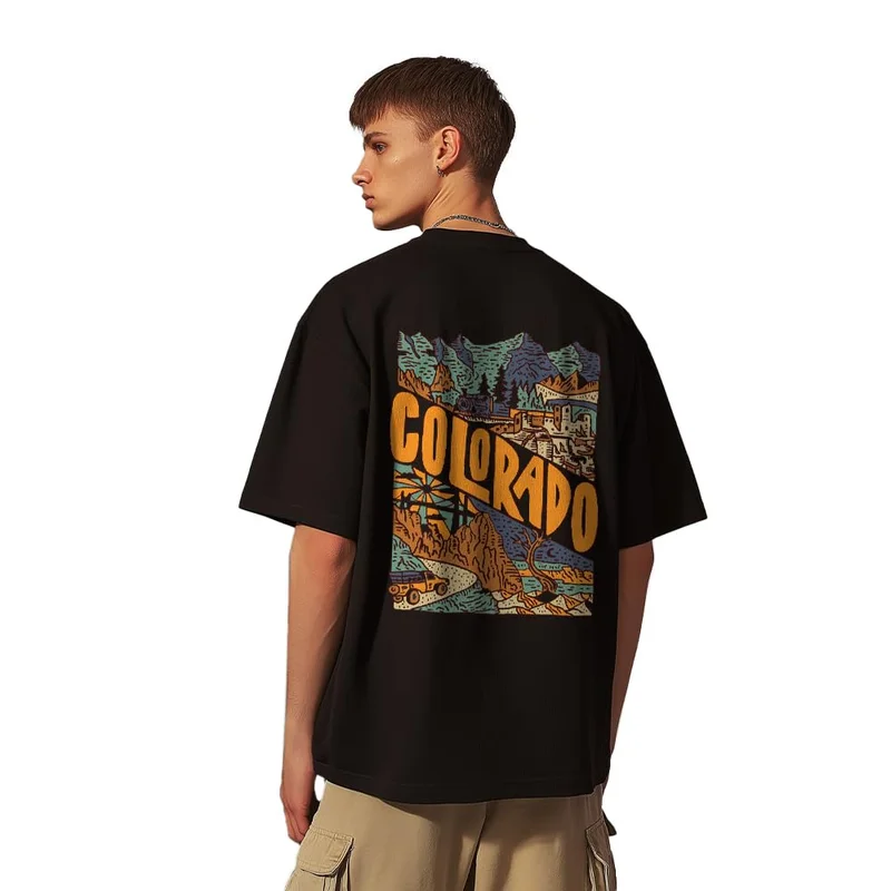 نوبيرو تيشيرت قطن أسود كبير الحجم للرجال