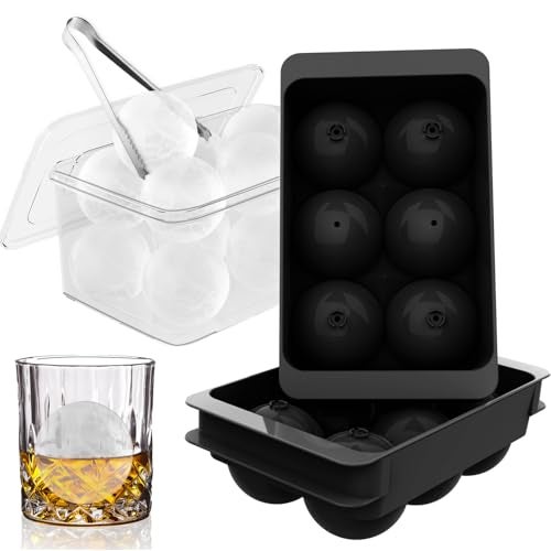 WIBIMEN Large Ice Cube Molds, Big Round Whiskey Ice Cube Trays for Freezer, Easy to Fill & Release, Whiskey Bourbon Cocktail(1.9In*6 Balls- Black/2 Pack) - Image 1