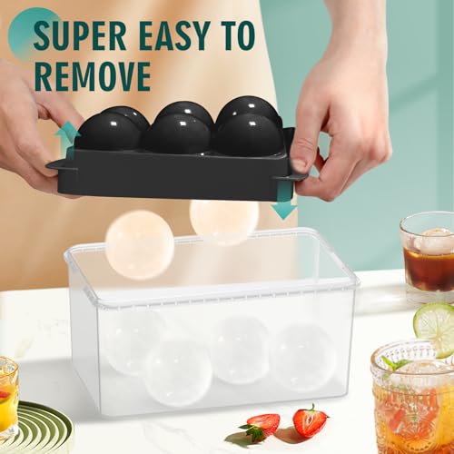 WIBIMEN Large Ice Cube Molds, Big Round Whiskey Ice Cube Trays for Freezer, Easy to Fill & Release, Whiskey Bourbon Cocktail(1.9In*6 Balls- Black/2 Pack) - Image 2