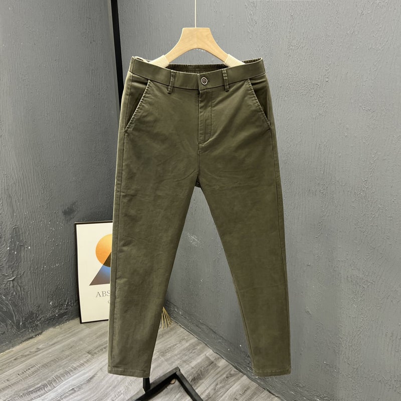 Simple Casual Cotton Mens Summer Thin Long Pants Straight Leg Business Nine Points New Style Comfortable Breathable Shorts army green  - Image 1
