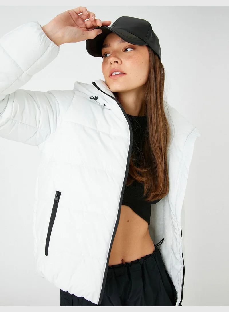 KOTON Short Puffer Check High Neck