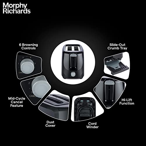 Morphy Richards AT 200 Bread Toaster|700W Toaster 2 slices|6 Different Browning Controls|Removable Crumb Tray|Cool Touch Body With Anti-Skid Feet|Wider Slots & Hi-Lift Feature|Black - Image 5
