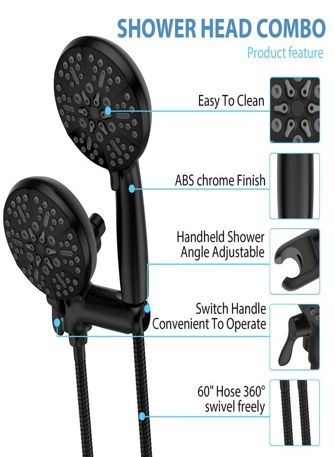 GAOMON 24-Setting High Pressure 3-Way Shower Head Combo, Hand Held Shower & Rain Shower Separately or Together, 5" Dual 2 in 1 Showerhead with Stainless Steel Hose(Matte Black) - Image 4