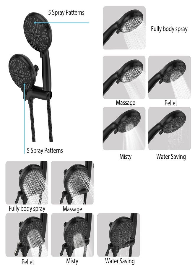 GAOMON 24-Setting High Pressure 3-Way Shower Head Combo, Hand Held Shower & Rain Shower Separately or Together, 5" Dual 2 in 1 Showerhead with Stainless Steel Hose(Matte Black) - Image 3