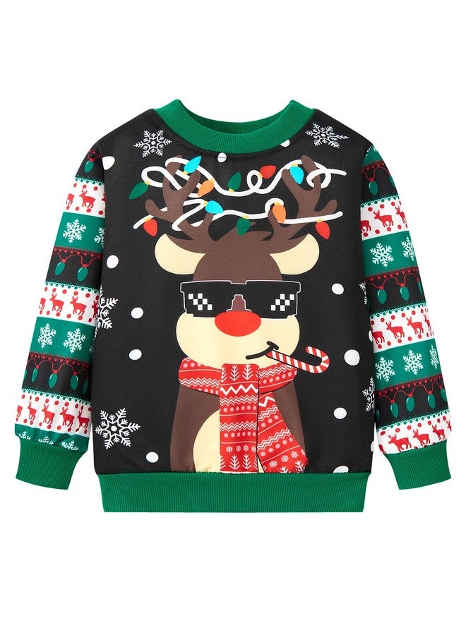 FUNMETA Toddler Baby Boy Girls Christmas Active Sweatshirts, Ugly Christmas Long Sleeve Crewneck Pullover Sweatshirt with Reindeer Xmas Sweaters for Kids 7 Years - Image 1