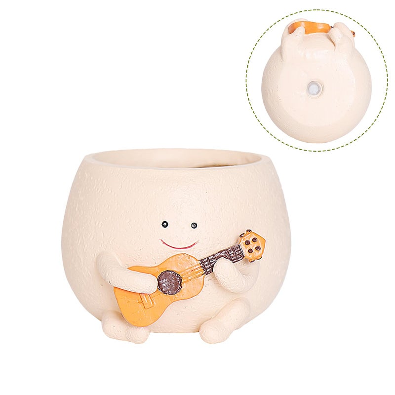 UMESONG Smily Face Planter Pot with Drainage Hole Cute Resin Head Planters for String of Pearls Plant Live Unique Guitar Succulent Pots for Indoor Outdoor Plants Gift IdeaI for Mother Christmas - Image 3