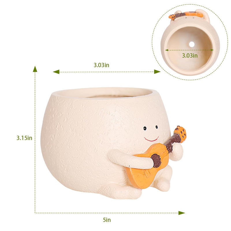 UMESONG Smily Face Planter Pot with Drainage Hole Cute Resin Head Planters for String of Pearls Plant Live Unique Guitar Succulent Pots for Indoor Outdoor Plants Gift IdeaI for Mother Christmas - Image 4