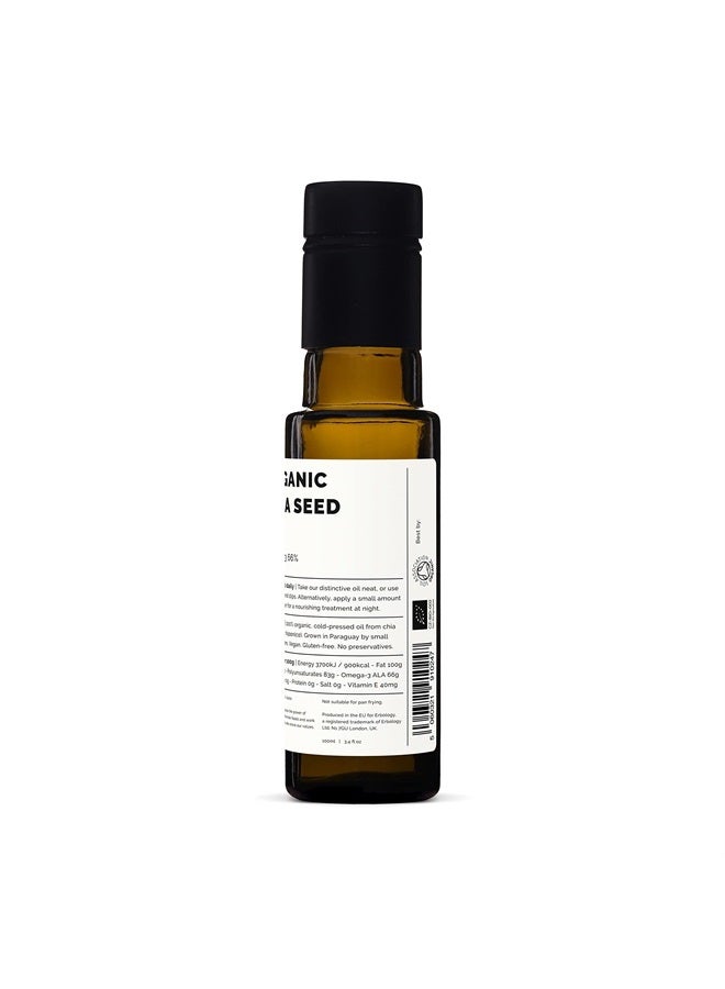 Erbology 100% Organic Chia Seed Oil 3.4 fl oz - Cold-Pressed - Premium Food Grade - Rich Omega-3 (66%) - Non-GMO - No Additives or Preservatives - Recyclable Glass Bottle - Image 1