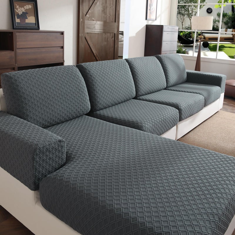 OHSIO Couch Cover, Stretch Sofa Cover, Soft Seat Cushion Covers Washable, Sectional L Shape Sofa Slipcover, Wear Stain Resistant Pet Friendly Furniture Protector for Home (1 Armrest Cover, Dark Gray) - Image 1