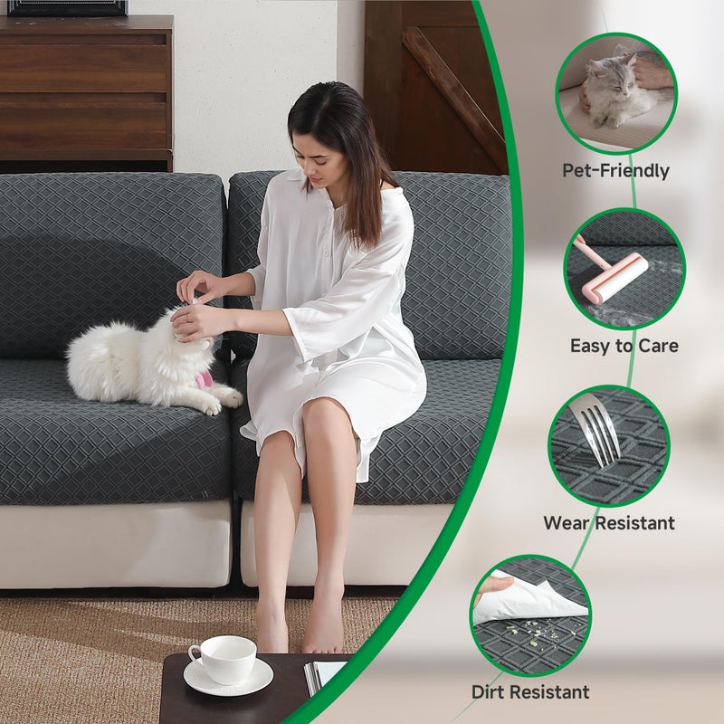 OHSIO Couch Cover, Stretch Sofa Cover, Soft Seat Cushion Covers Washable, Sectional L Shape Sofa Slipcover, Wear Stain Resistant Pet Friendly Furniture Protector for Home (1 Armrest Cover, Dark Gray) - Image 3
