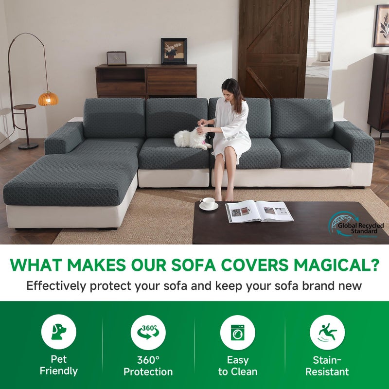 OHSIO Couch Cover, Stretch Sofa Cover, Soft Seat Cushion Covers Washable, Sectional L Shape Sofa Slipcover, Wear Stain Resistant Pet Friendly Furniture Protector for Home (1 Armrest Cover, Dark Gray) - Image 5