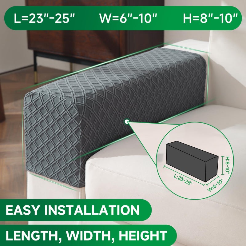 OHSIO Couch Cover, Stretch Sofa Cover, Soft Seat Cushion Covers Washable, Sectional L Shape Sofa Slipcover, Wear Stain Resistant Pet Friendly Furniture Protector for Home (1 Armrest Cover, Dark Gray) - Image 2