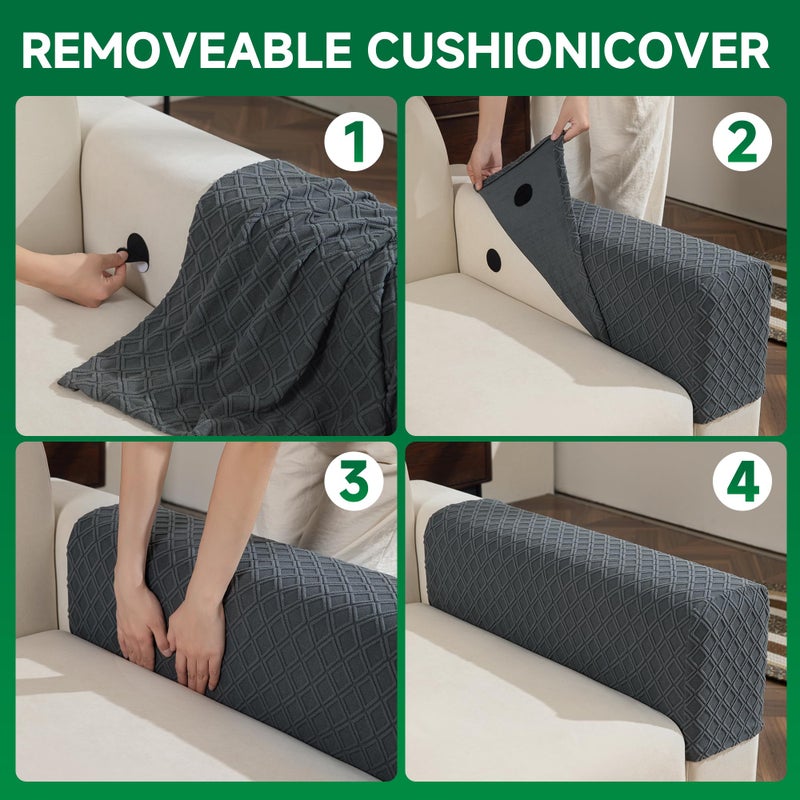 OHSIO Couch Cover, Stretch Sofa Cover, Soft Seat Cushion Covers Washable, Sectional L Shape Sofa Slipcover, Wear Stain Resistant Pet Friendly Furniture Protector for Home (1 Armrest Cover, Dark Gray) - Image 4