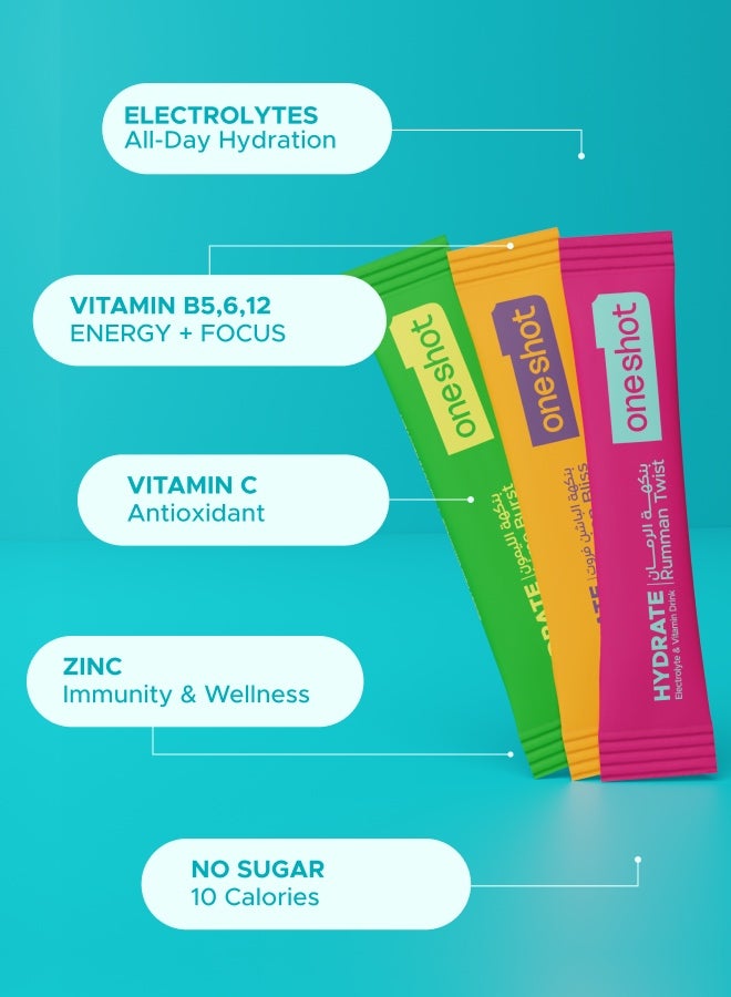 Oneshot Daily Hydration, Sugar Free Electrolyte Powder Drink Mix with Vitamins and Zinc, No Aftertaste, Variety Flavors, 3 Sachets - Image 4