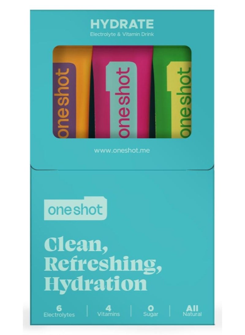 Oneshot Daily Hydration, Sugar Free Electrolyte Powder Drink Mix with Vitamins and Zinc, No Aftertaste, Variety Flavors, 3 Sachets - Image 1