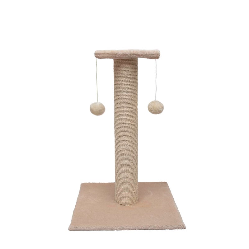 Tres Gatos Three Cats Scratching Post Cat 2 Tiers 2 Pom Pom Balls Made Spain Sisal Column 6 mm Pet Toy (Beige)