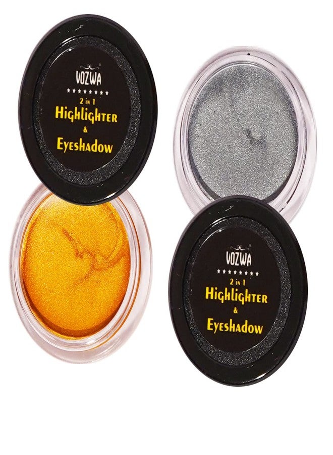 Vozwa 2 in 1 Highlighter & Eyeshadow For Face Makeup Shining (Golden + Grey) - Image 1