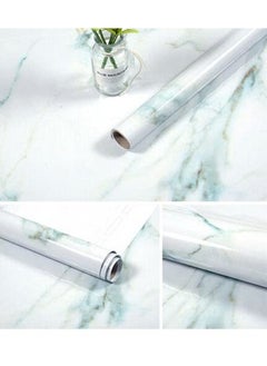 FEELING MALL Marble Wall Paper Granite 3D Look Gloss Bachsplash Self Adhesive Film Matte Paper Foil Stickers Decal Decorative Cupboard Almirah Fridge Tabletop Floor Cabinets Bathroom (Greenline)  - Image 1