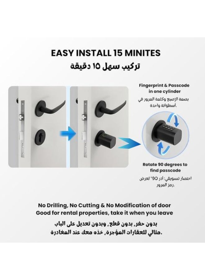 التاكس قفل باب ذكي CL1X تي تي لوك من التاكس | دخول بدون مفتاح | بصمة إصبع ورمز مرور | بلوتوث | تركيب يدوي | مثالي للإيجارات | طول آمن قابل للتعديل 60 ملم - 90 ملم | لون أسود جديد - Image 3