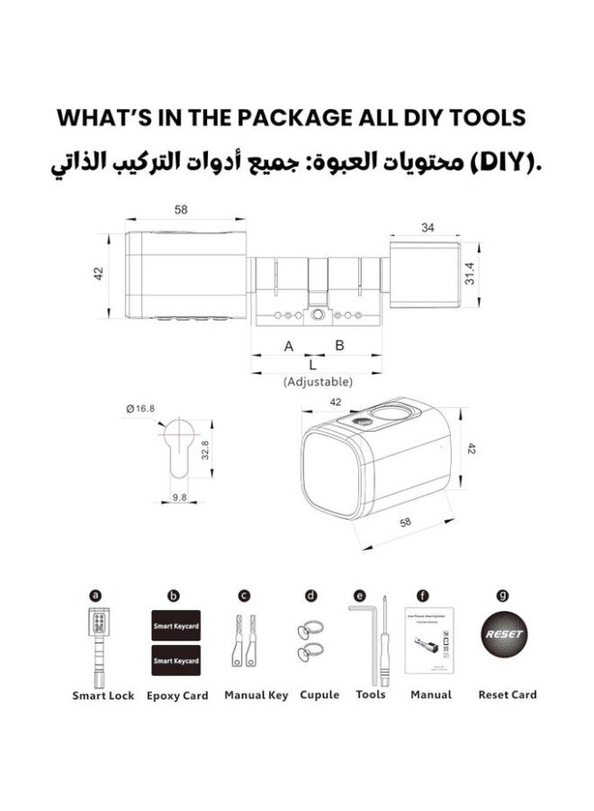 التاكس قفل باب ذكي CL1X تي تي لوك من التاكس | دخول بدون مفتاح | بصمة إصبع ورمز مرور | بلوتوث | تركيب يدوي | مثالي للإيجارات | طول آمن قابل للتعديل 60 ملم - 90 ملم | لون أسود جديد - Image 5