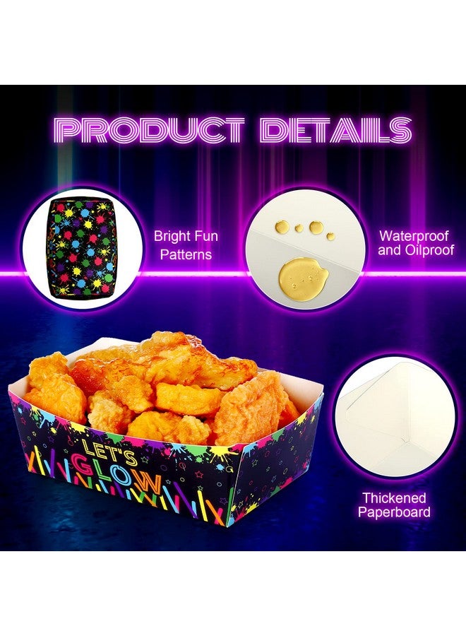 Junkin 50 Pcs Neon Party Supplies Neon Party Paper Bowl Neon Party Decorations Glow In Dark Birthday Party Paper Food Trays For Glow Party Neon Colorful Graffiti Party Decoration Favors - Image 4