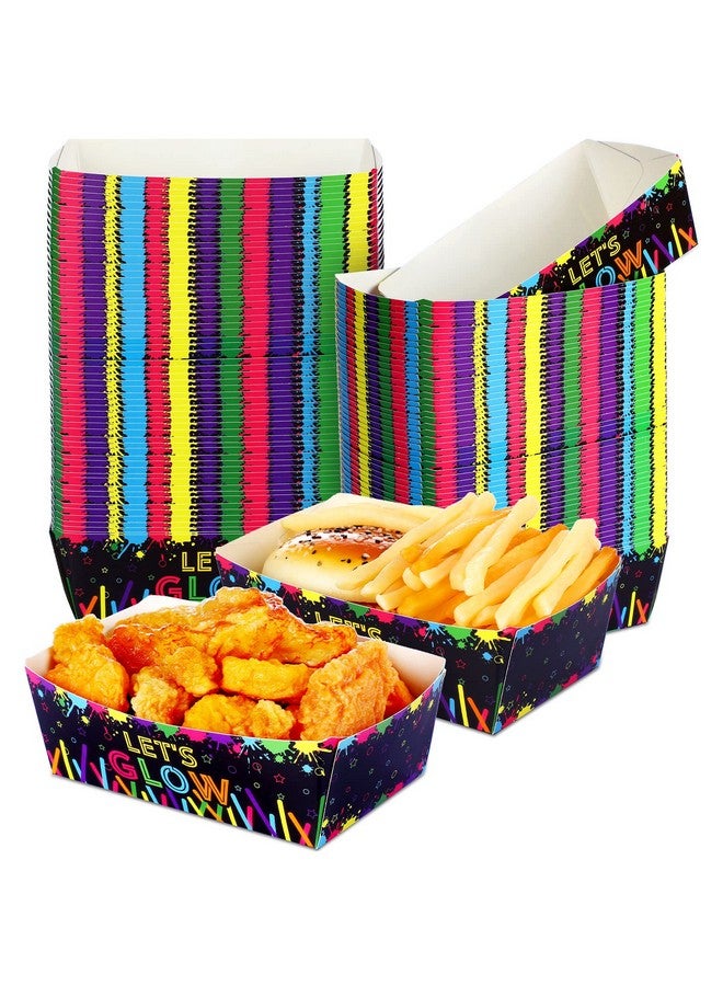 Junkin 50 Pcs Neon Party Supplies Neon Party Paper Bowl Neon Party Decorations Glow In Dark Birthday Party Paper Food Trays For Glow Party Neon Colorful Graffiti Party Decoration Favors - Image 2