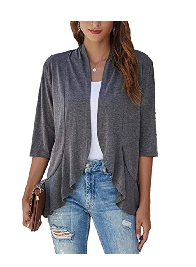Loquat Autumn New Solid Color Seven-point Sleeve Lotus Lace Up Cardigan Coat  - Image 1